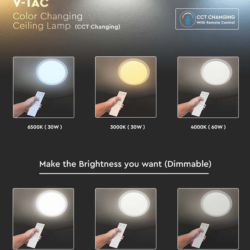 Aplica LED 60W 3in1 dimabilă cu telecomandă, lumina 3 culori, V-Tac SKU-2114551