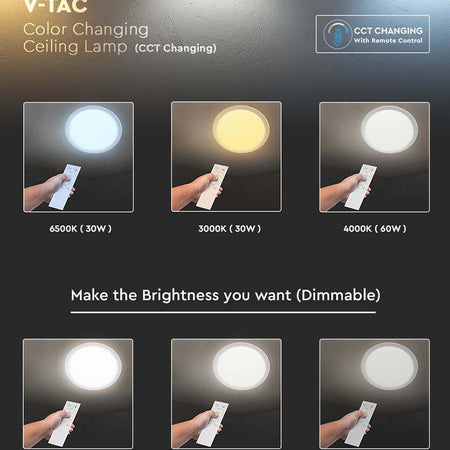 Aplica LED 60W 3in1 dimabilă cu telecomandă, lumina 3 culori, V-Tac SKU-2114551