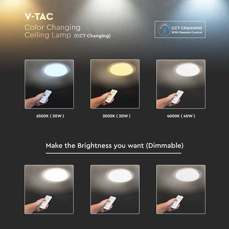 Aplică LED 40W 3 în 1 dimabilă cu telecomandă V-Tac SKU-2114741