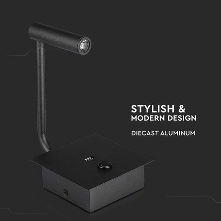 Lampă LED de perete 3W 3000K, negru, aluminiu, V-Tac SKU-211487