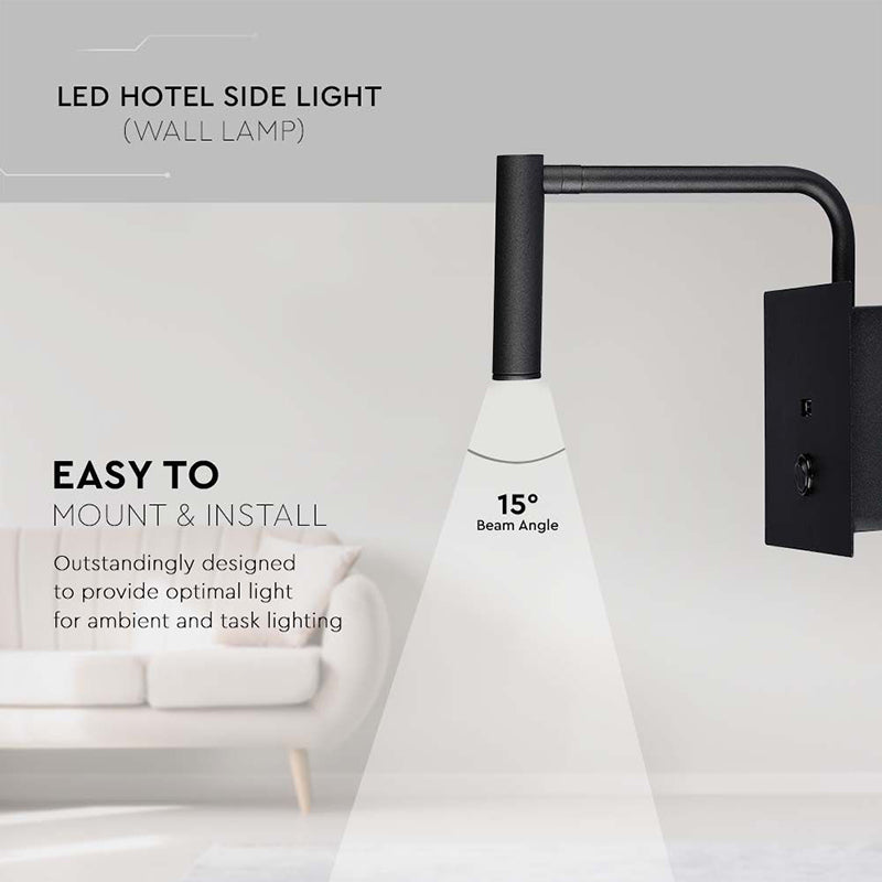 Lampă LED de perete 3W 3000K, negru, aluminiu, V-Tac SKU-211487
