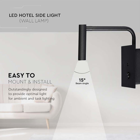 Lampă LED de perete 3W 3000K, negru, aluminiu, V-Tac SKU-211487