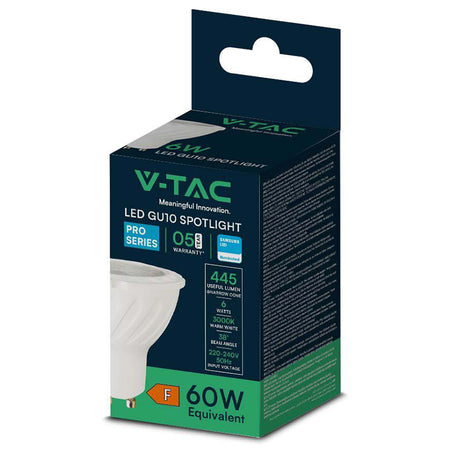 Bec spot LED GU10 6W 3000K alb cald, cip Samsung V-Tac SKU-21165