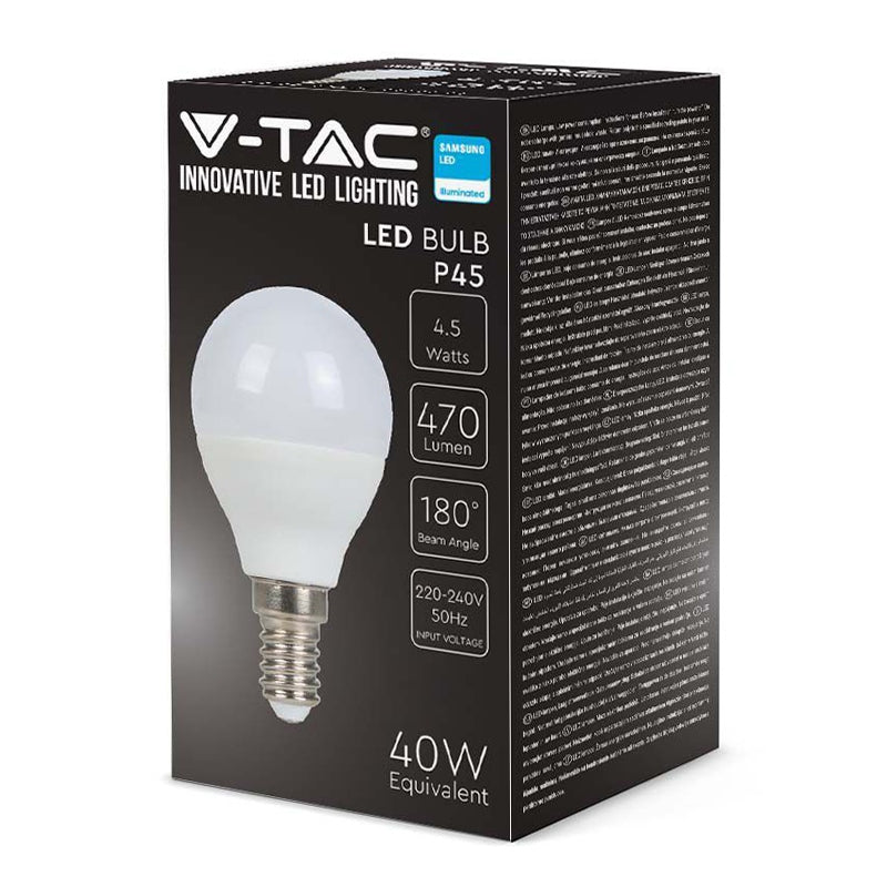 Bec LED E14 P45 4.5W 470 lm alb cald Cip Samsung V-Tac SKU-21168