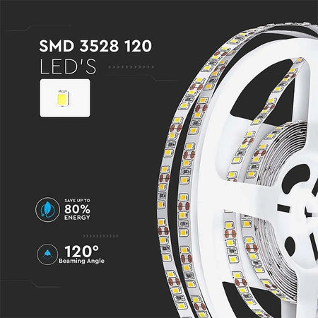 Bandă LED SMD3528 cu 120 LED/m și lumină alb neutru 4000 K pe rolă de 5 m V-Tac SKU-212042