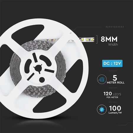 Bandă LED SMD3528 cu 120 LED/m și lumină alb neutru 4000 K pe rolă de 5 m V-Tac SKU-212042