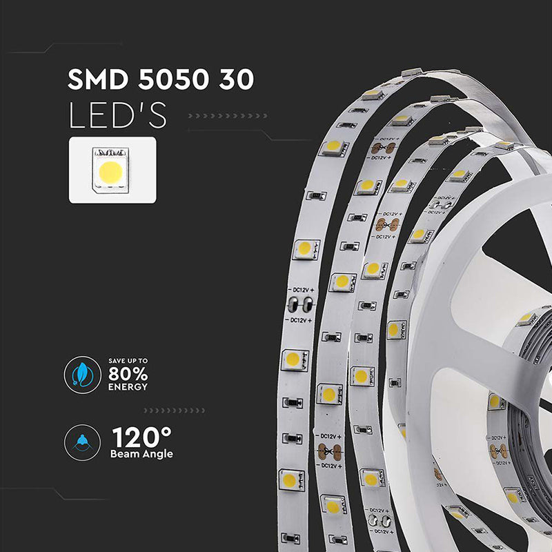 Bandă LED SMD5050 30 LED/m 6400K IP20 5 m, lumina rece, V-Tac SKU-212133