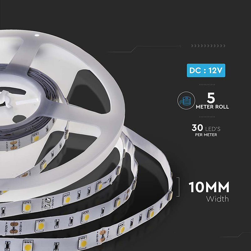 Bandă LED SMD5050 30 LED/m 6400K IP20 5 m, lumina rece, V-Tac SKU-212133