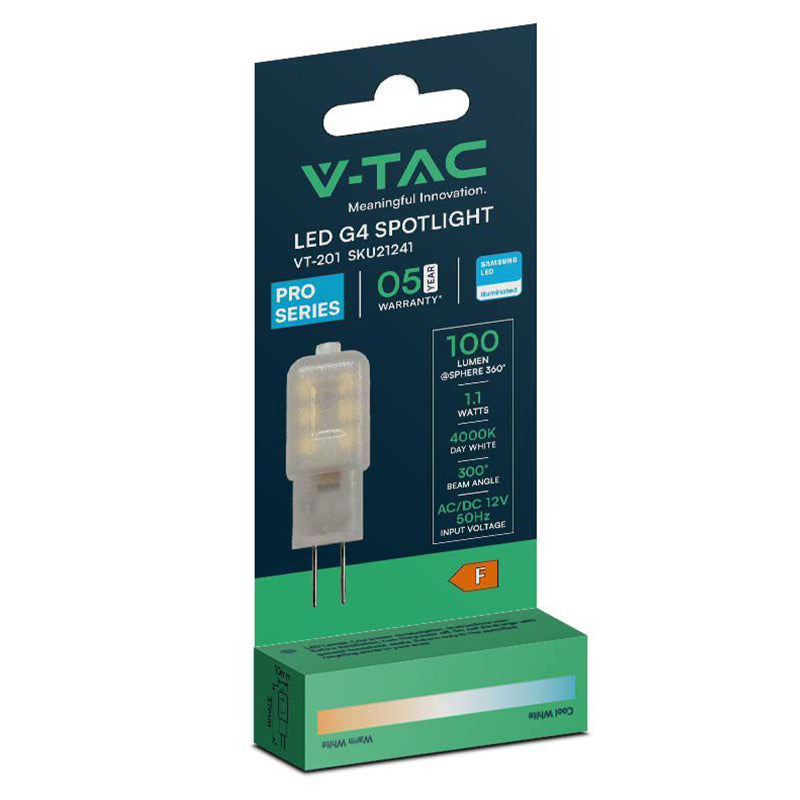 Bec LED G4 1.1W 12V 6400K alb rece cip Samsung V-Tac SKU-21242