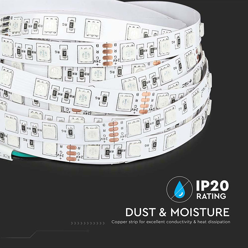Bandă LED RGB 24V SMD5050, 60 LED/m, IP20, 10 m V-Tac SKU-212592