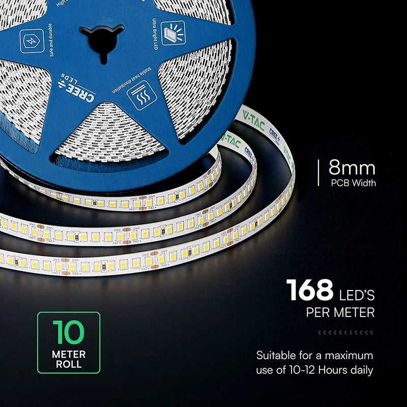 Bandă LED 8 mm 12 W/m 24 V IP20 rolă 10 m Cip Cree V-Tac