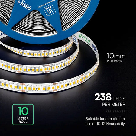 Bandă LED 10 mm 18 W/m 24 V IP20, 10 m, 3000K, Cip CREE V-Tac SKU-2125996