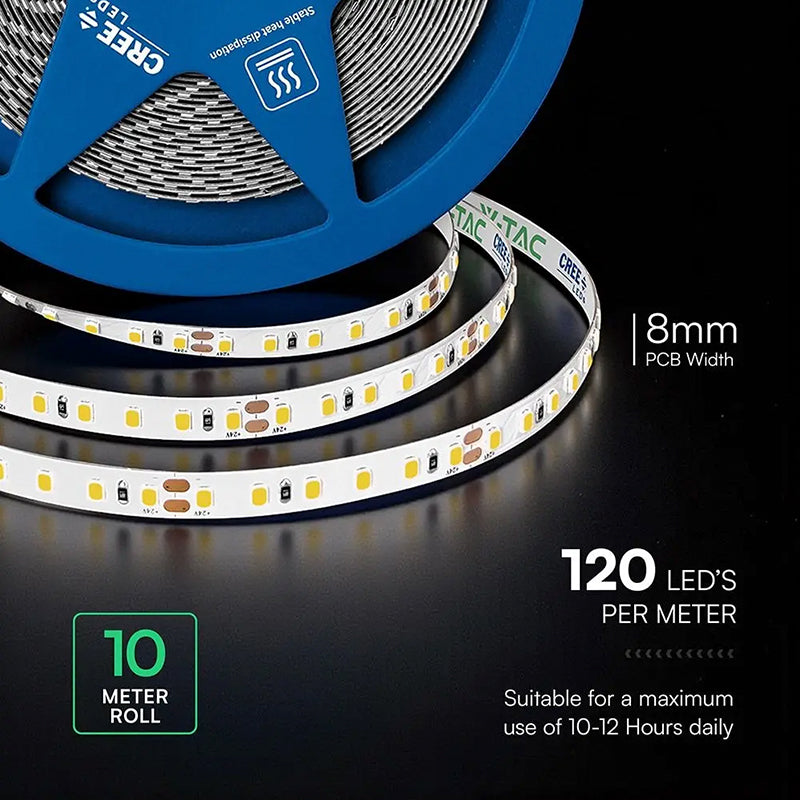 Bandă LED 10 W/m 24 V pe rolă de 10 m alb neutru 4000K V-Tac SKU-2126236