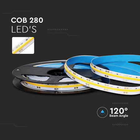 Bandă LED COB 24V IP20, 5 metri, V-Tac