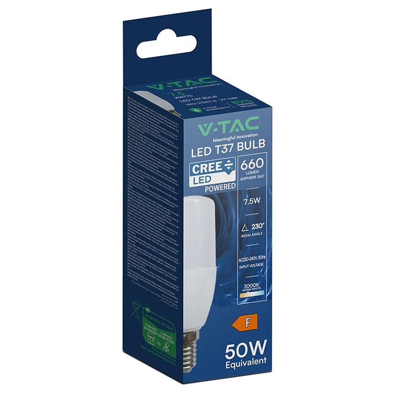 Bec LED T37 E14 de 7,5 W cu lumină alb cald 3000 K V-Tac SKU-21267-6