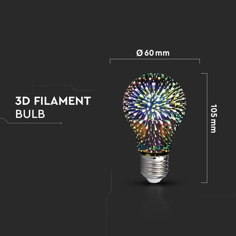 Bec LED ST64 E27 3W cu filament 3000K alb cald model 3D V-Tac SKU-212704