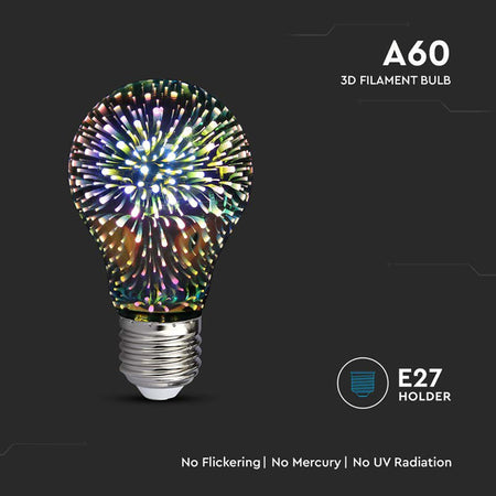 Bec LED ST64 E27 3W cu filament 3000K alb cald model 3D V-Tac SKU-212704