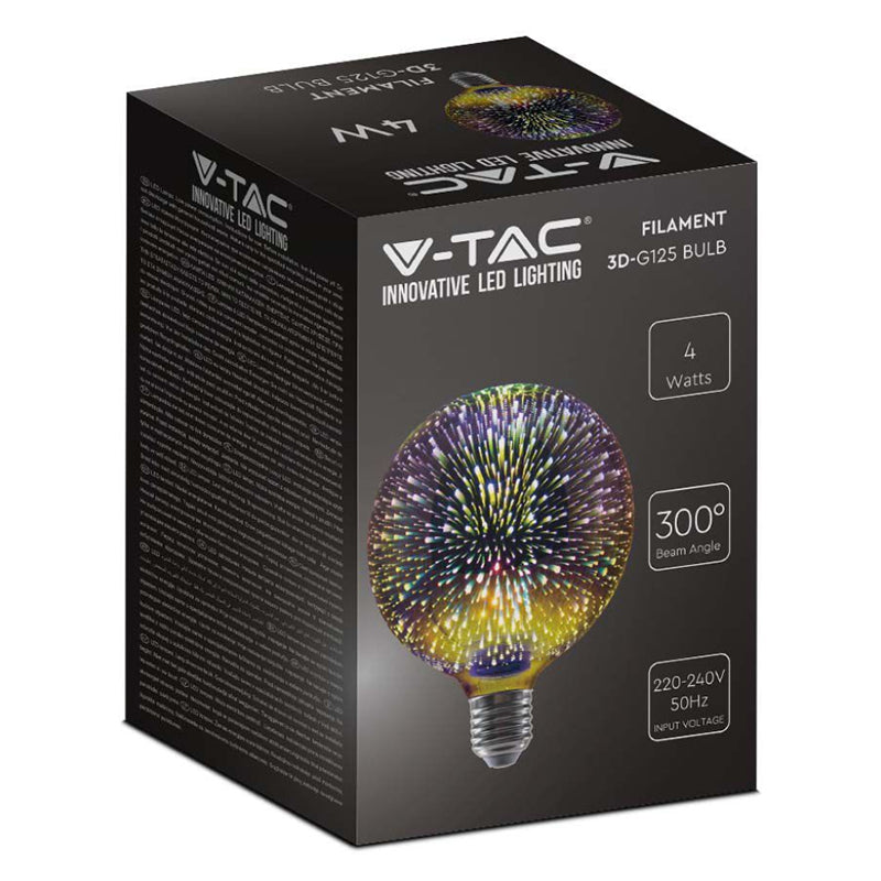 Bec LED G125 E27 3W cu filament 3000K alb cald model 3D V-Tac SKU-212706