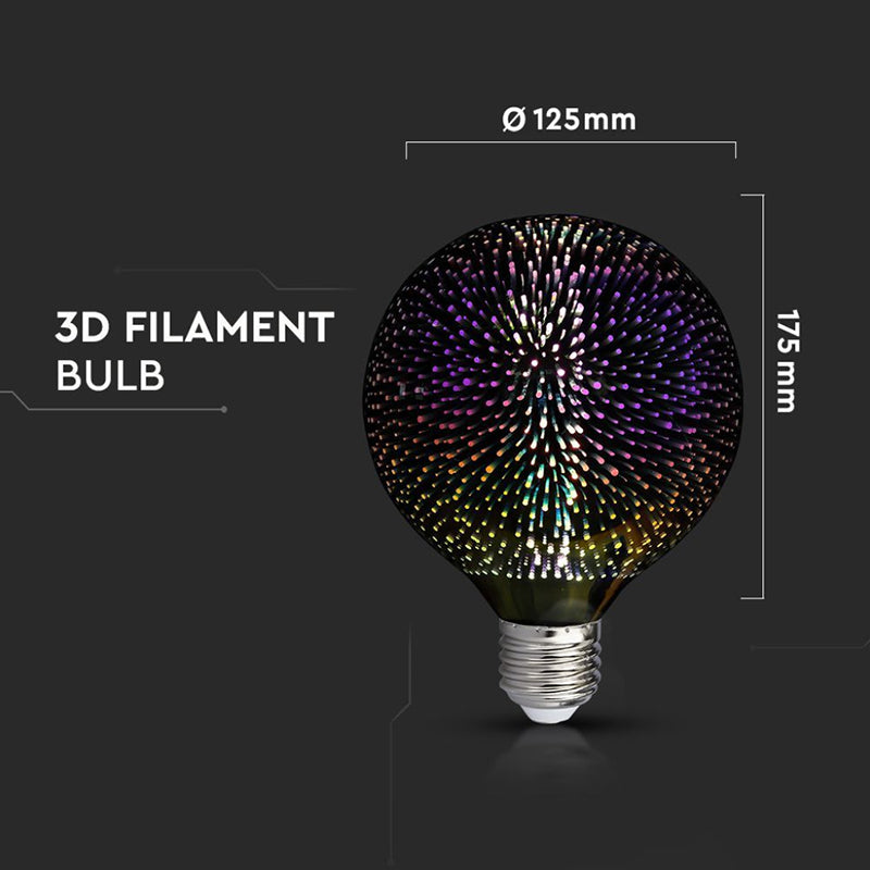 Bec LED G125 E27 3W cu filament 3000K alb cald model 3D V-Tac SKU-212706