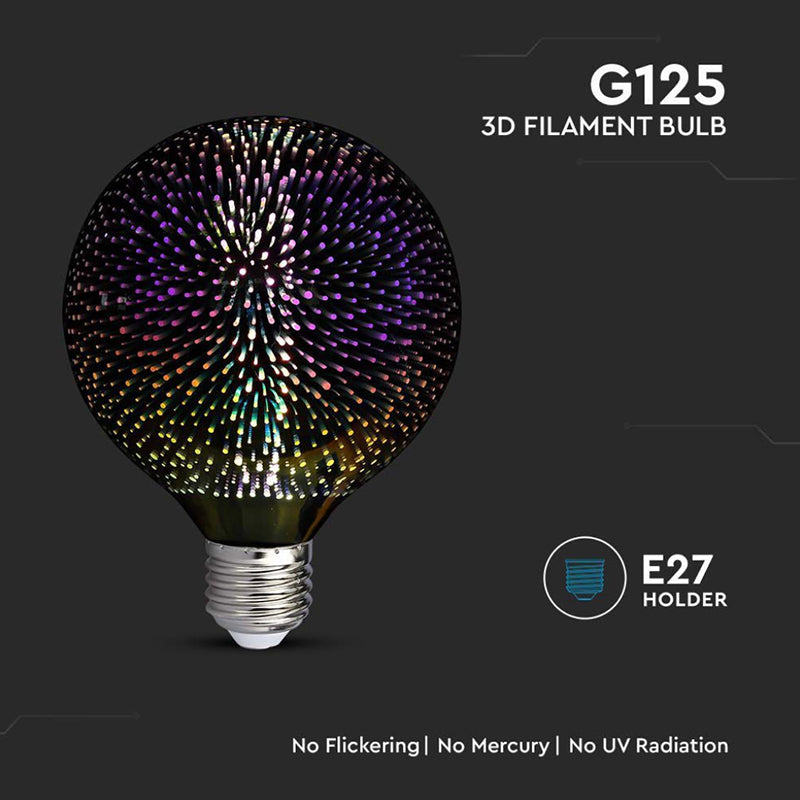 Bec LED G125 E27 3W cu filament 3000K alb cald model 3D V-Tac SKU-212706