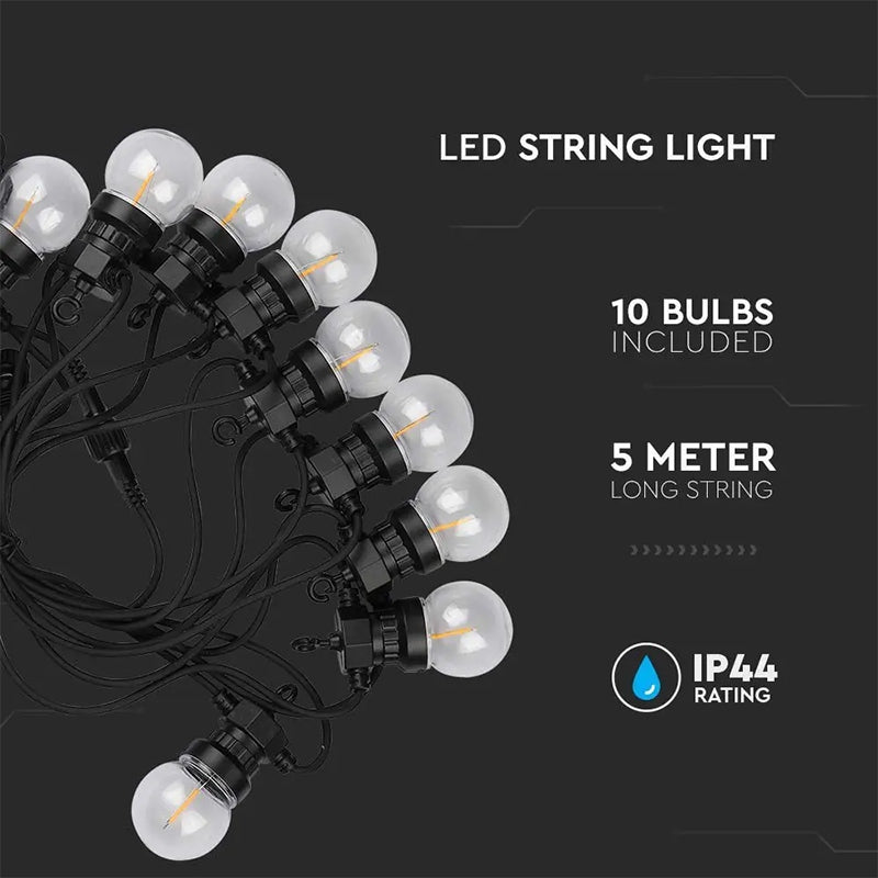 Ghirlandă LED de 5 m cu 10 becuri cu filament alb cald de 3000K V-Tac SKU-212728