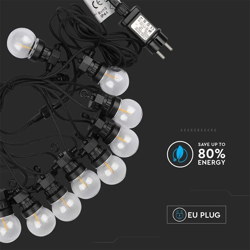 Ghirlandă LED de 5 m cu 10 becuri cu filament alb cald de 3000K V-Tac SKU-212728