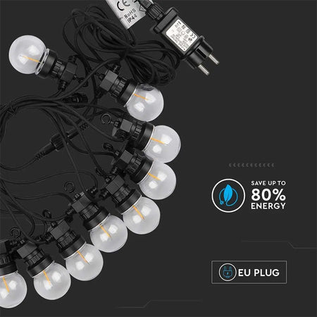 Ghirlandă LED de 5 m cu 10 becuri cu filament alb cald de 3000K V-Tac SKU-212728