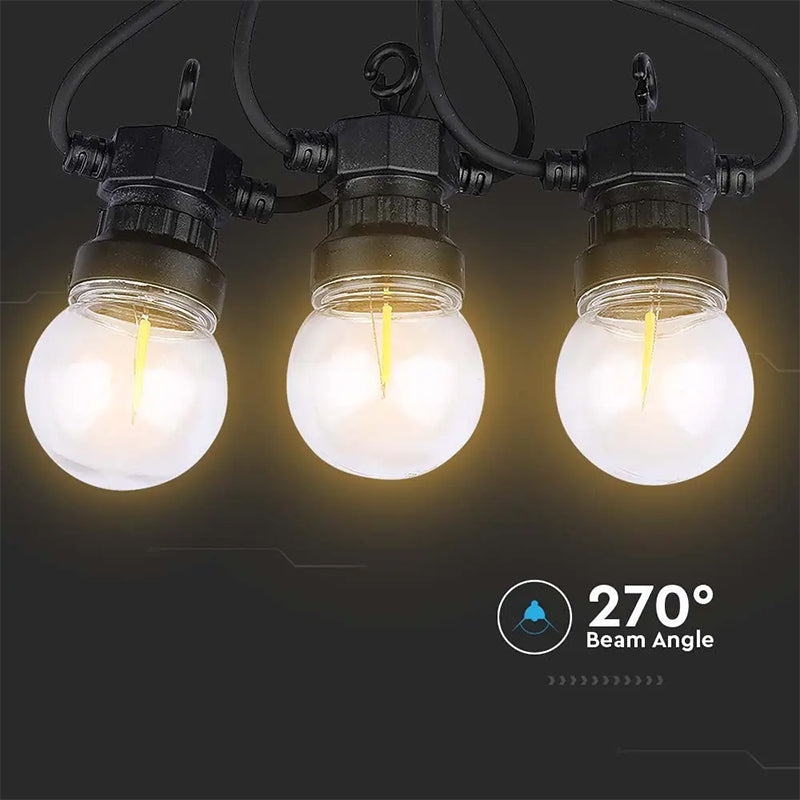 Ghirlandă LED de 5 m cu 10 becuri cu filament alb cald de 3000K V-Tac SKU-212728
