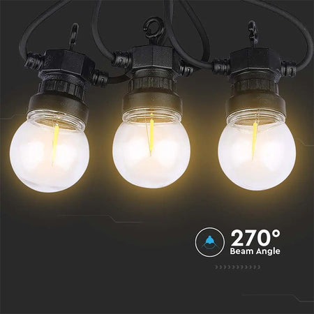 Ghirlandă LED de 5 m cu 10 becuri cu filament alb cald de 3000K V-Tac SKU-212728
