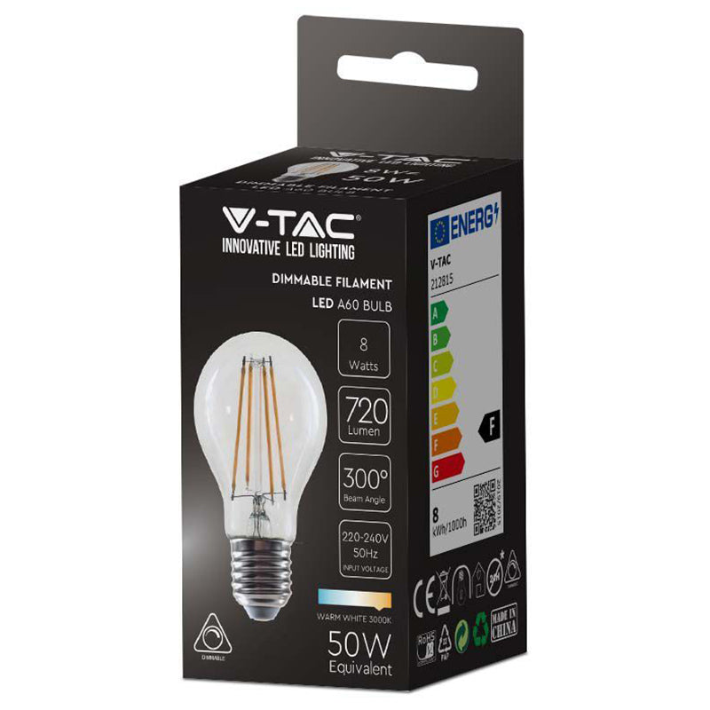 Bec E27 A60 Cu Filament Dimabil Led 8w 3000k Alb Cald