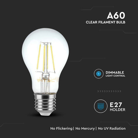 Bec E27 A60 Cu Filament Dimabil Led 8w 3000k Alb Cald