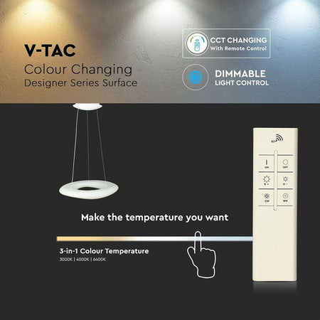 Pendul tavan LED rotund 38 W 3in1 dimabil, reglabil, V-Tac SKU-213959