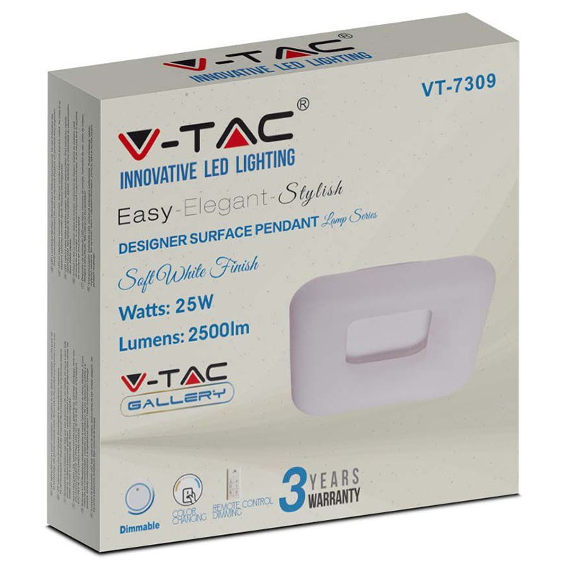 Aplică LED pătrată dimabilă 3in1, 25 W, 2500 lm, IP20, V-Tac SKU-213970