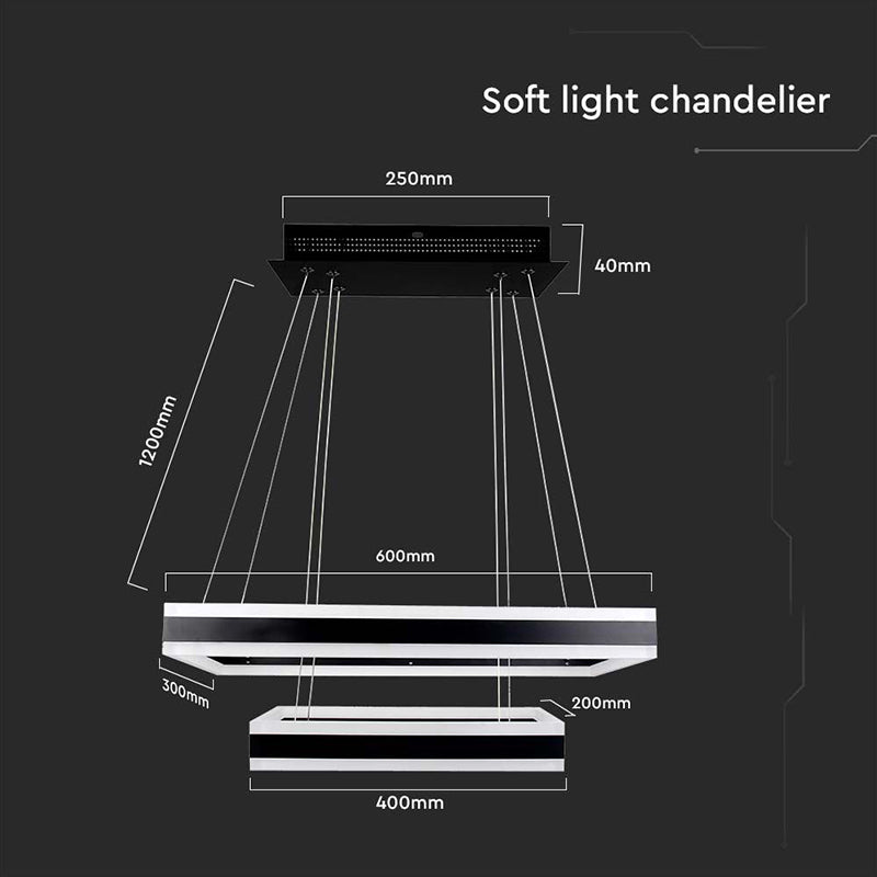 Candelabru LED dimabil 113W 3000K negru, pătrat, IP20, V-Tac SKU-213987