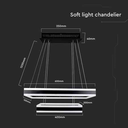 Candelabru LED dimabil 113W 3000K negru, pătrat, IP20, V-Tac SKU-213987