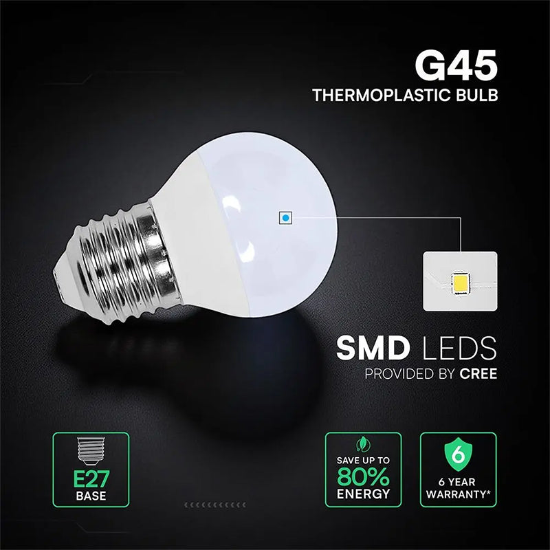 Bec LED G45 E27 3,7W cu cip CREE și durată lungă de viață V-Tac