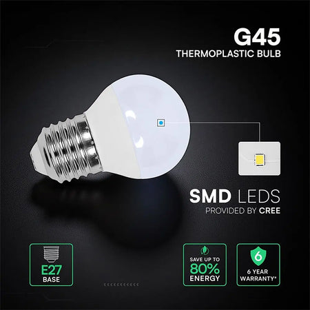 Bec LED G45 E27 3,7W cu cip CREE și durată lungă de viață V-Tac