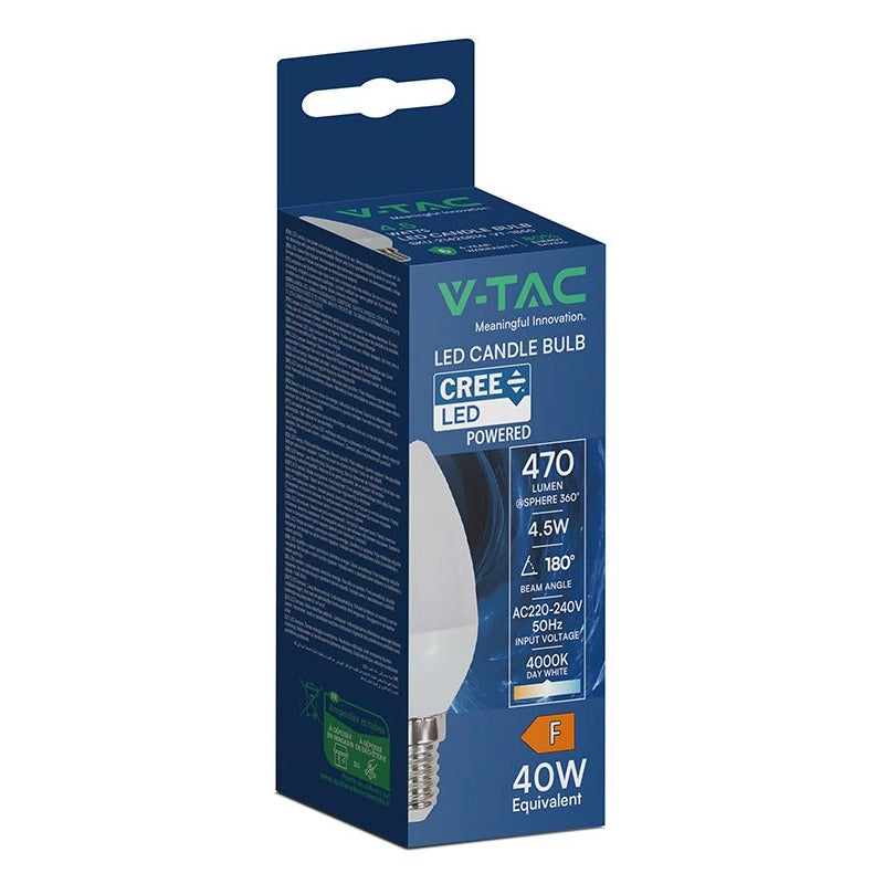 Bec LED E14 4.5W 4500K alb neutru, SMD Cree, lumânare V-Tac SKU-21425816
