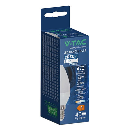 Bec LED E14 4.5W 4500K alb neutru, SMD Cree, lumânare V-Tac SKU-21425816