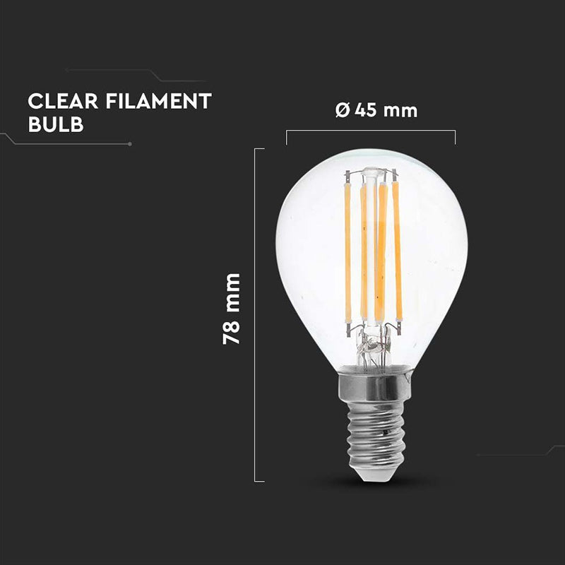 Bec LED cu filament E14 P45 de 4 W cu lumină albă caldă 3000 K V-Tac SKU-214300