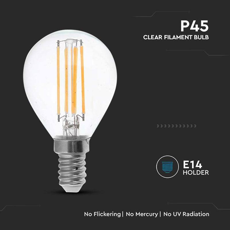Bec LED cu filament E14 P45 de 4 W cu lumină albă caldă 3000 K V-Tac SKU-214300