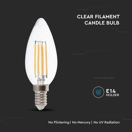 Bec LED cu filament tip lumânare E14 de 4W și 3000 K V-Tac SKU-214301