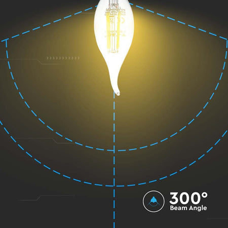 Bec LED cu filament tip flacără de lumânare E14 de 4 W cu lumină alb caldă de 3000 K V-Tac SKU-214302