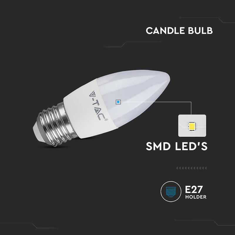Bec LED E27 4,5W formă lumânare cu eficiență ridicată V-Tac