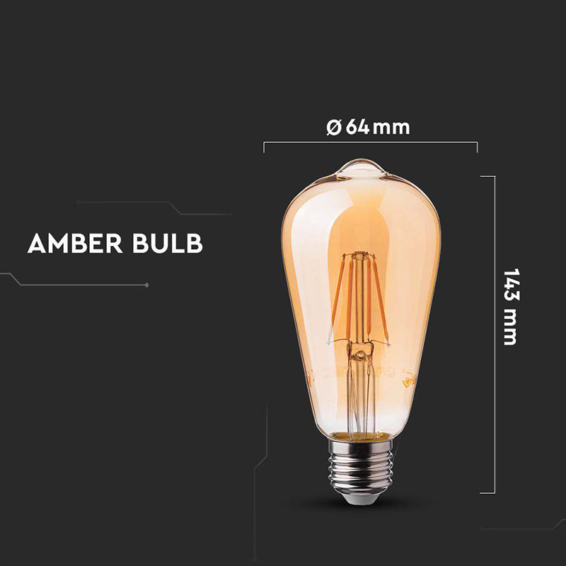 Bec LED ST64 E27 6 W cu filament, 2200K, model Edison V-Tac SKU-214362