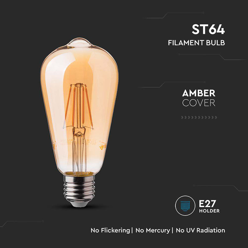 Bec LED ST64 E27 6 W cu filament, 2200K, model Edison V-Tac SKU-214362