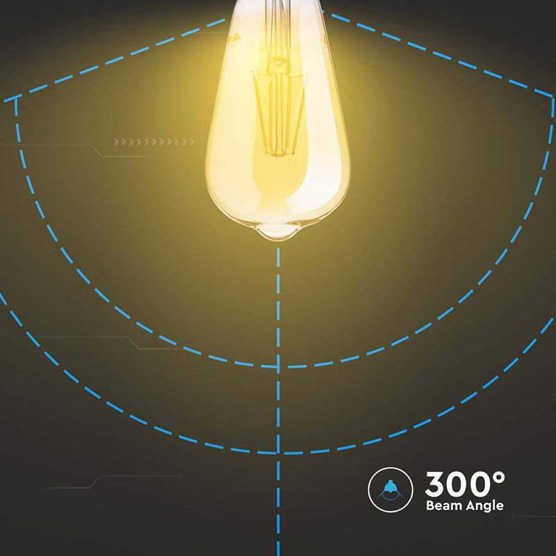 Bec LED ST64 E27 6 W cu filament, 2200K, model Edison V-Tac SKU-214362
