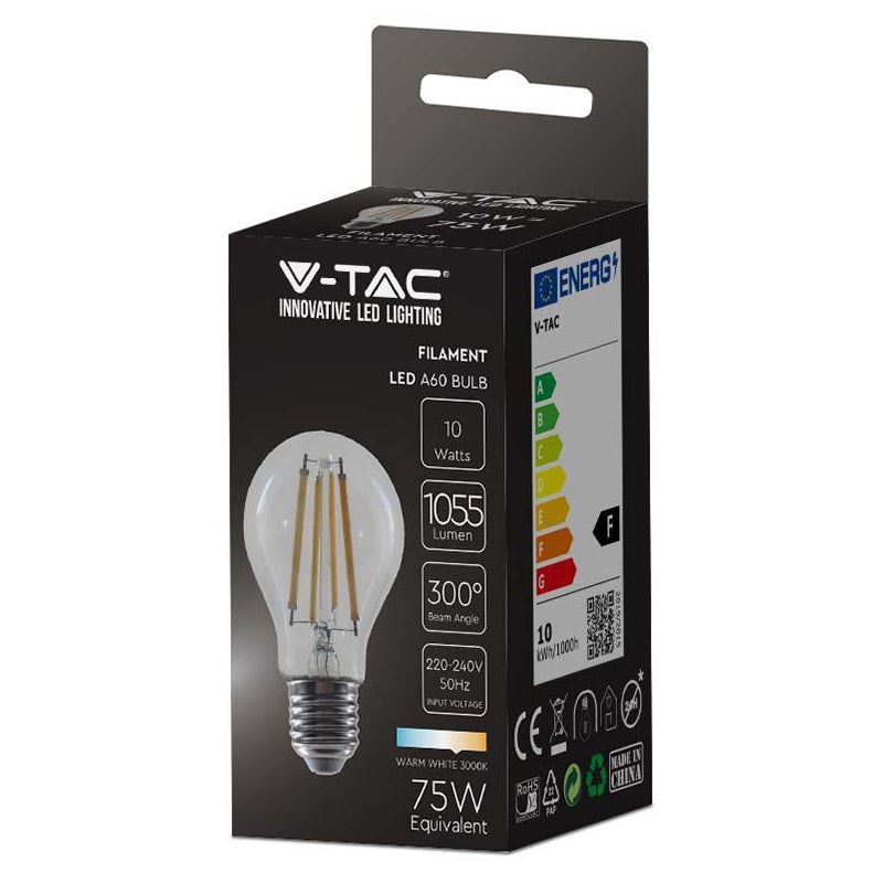 Bec LED cu filament A60 E27 de 10 W alb neutru 4000 K V-Tac SKU-214411