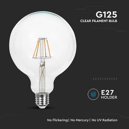 Bec LED G125 cu filament, E27, 10 W, V-Tac