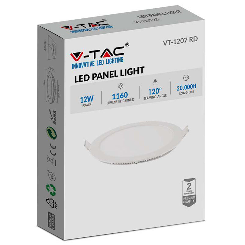 Panou LED rotund incorporabil 12 W 4000K alb neutru V-Tac SKU-214858